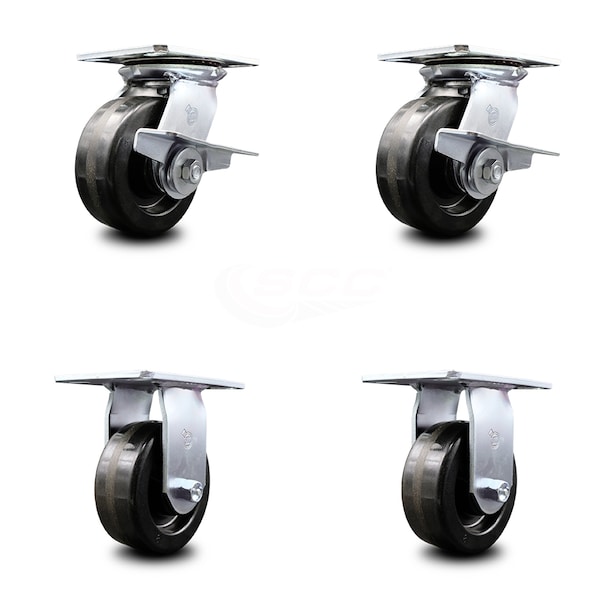 5 Inch Phenolic Caster Set with Ball Bearing 2 Brakes and 2 Rigid